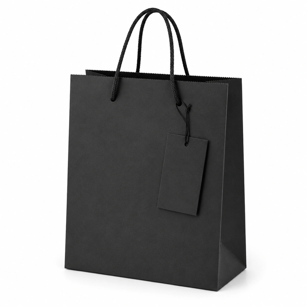 Borsa regalo in carta 26 x 12 x 32 cm nera con manici intrecciati - stile essenziale