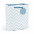 Sacchetto regalo 32 x 12 x 26 cm in carta azzurro e bianco con manici in corda stile chevron