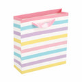 Borsa regalo in carta 26 x 12 x 32 cm a righe pastello con manici in nastro