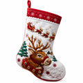 Calza natalizia 46 cm in feltro rosso e bianco con renna decorativa da appendere