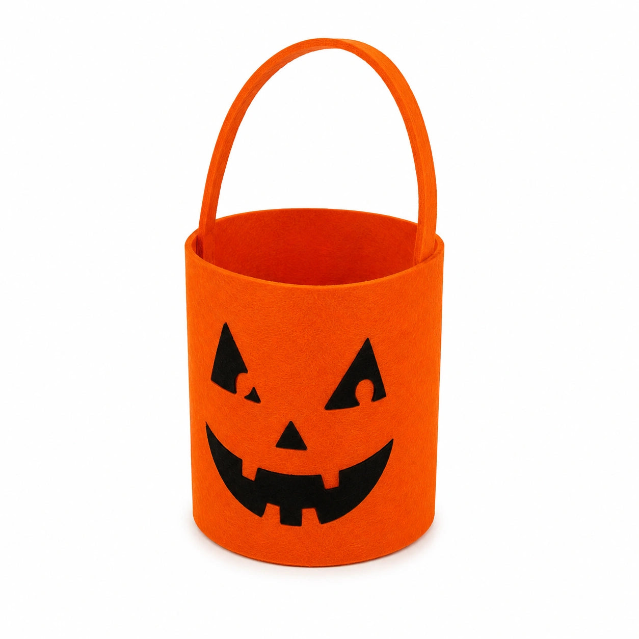 Cestino cilindrico 20 cm in feltro arancione con manico per dolcetti stile zucca