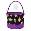 Cestino porta dolcetti Halloween diametro 25 cm in tessuto viola e nero con manico