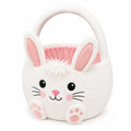 Cestino pasquale in peluche 25 x 30 cm bianco e rosa con manico - contenitore decorativo con coniglio