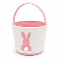 Cestino portaoggetti in tessuto diametro 20 cm rosa e bianco con manico e coniglio decorativo