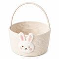 Cestino portaoggetti rotondo 30 cm in cotone beige con manico e coniglio