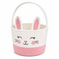 Cesto contenitore rotondo 30 cm in cotone bianco e rosa con manici - stile coniglio