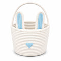 Cestino contenitore rotondo 25 cm in corda di cotone bianco e azzurro con manici stile coniglio