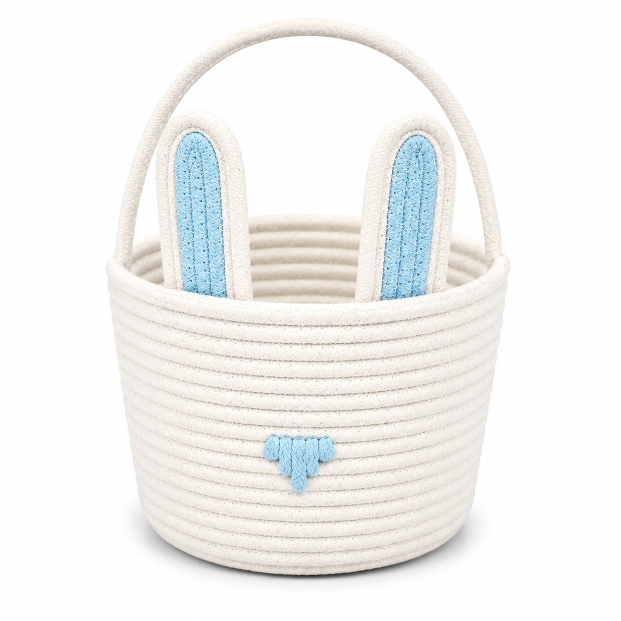 Cestino contenitore rotondo 25 cm in corda di cotone bianco e azzurro con manici stile coniglio