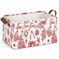 Cesto contenitore 38 x 26 x 26 cm in tessuto bianco e rosso con manici - stile natalizio