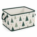 Cesto contenitore 38 x 28 x 25 cm in tessuto beige e verde con manici - stile natalizio pieghevole