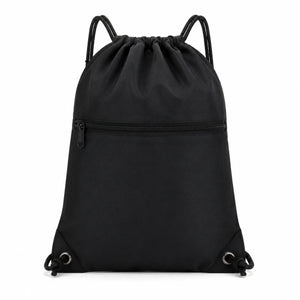 Sacca sportiva 45 x 35 cm in tessuto nero con coulisse e tasca con zip