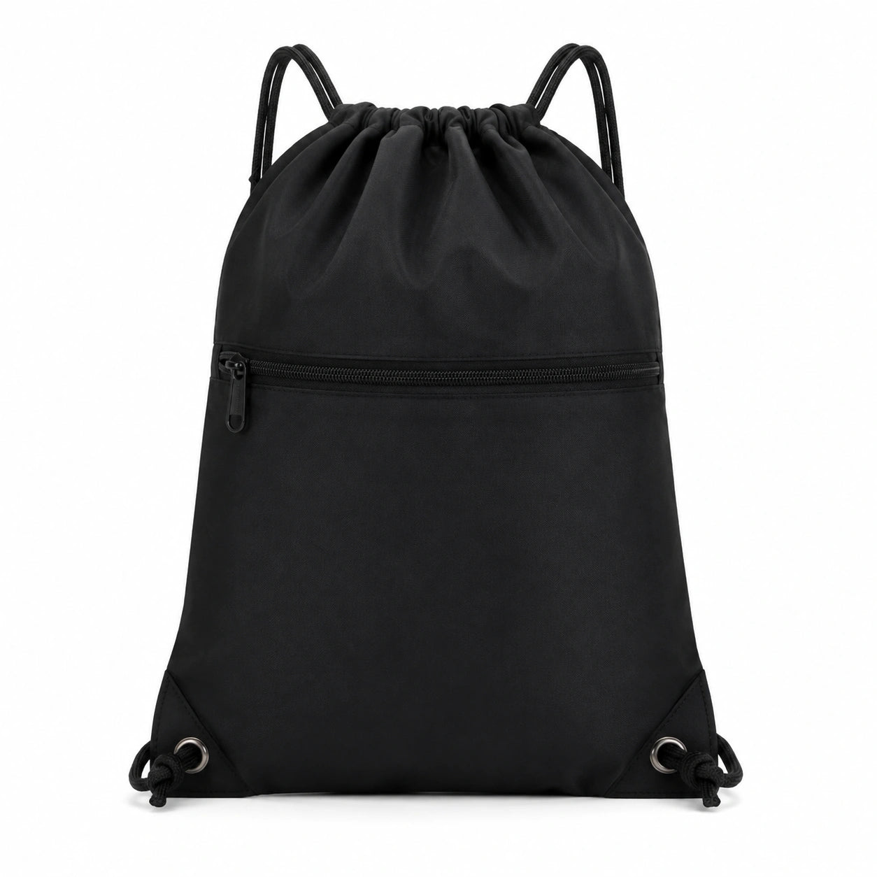 Sacca sportiva 45 x 35 cm in tessuto nero con coulisse e tasca con zip