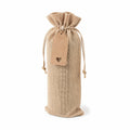 Sacchetto portabottiglia 12 x 12 x 35 cm in tessuto effetto juta beige con chiusura a coulisse