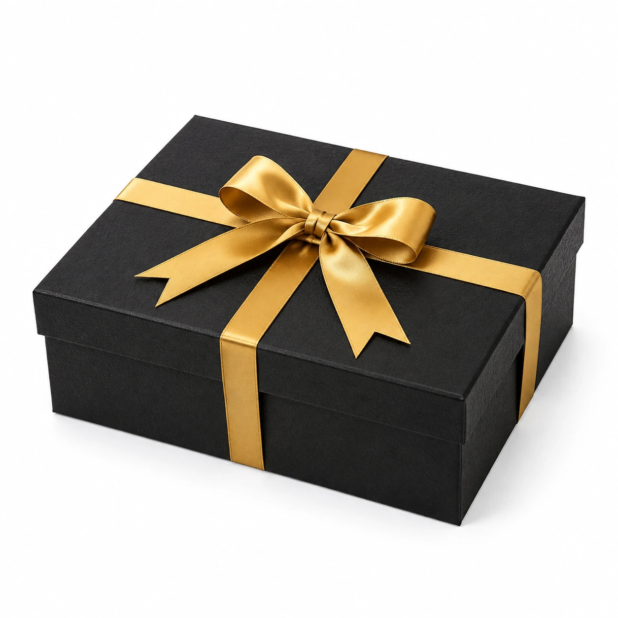 Scatola regalo 30 x 22 x 10 cm in cartone nero e oro con nastro decorativo - contenitore rettangolare con coperchio
