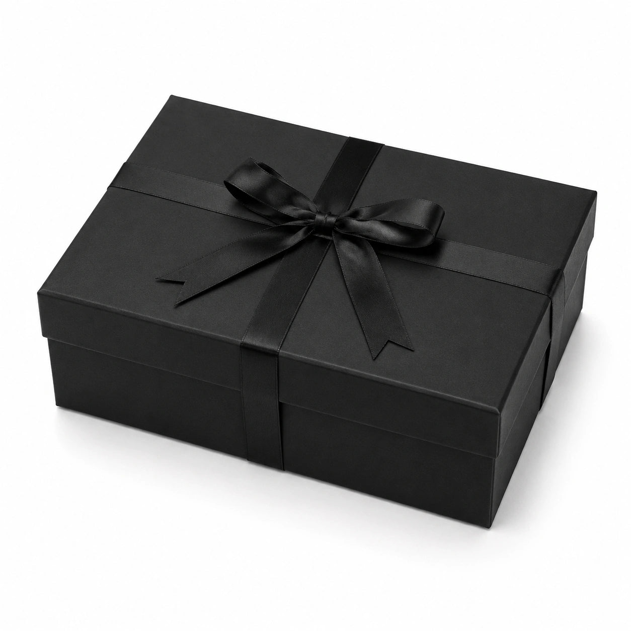 Scatola regalo rettangolare 30 x 22 x 10 cm in cartone nero con nastro decorativo