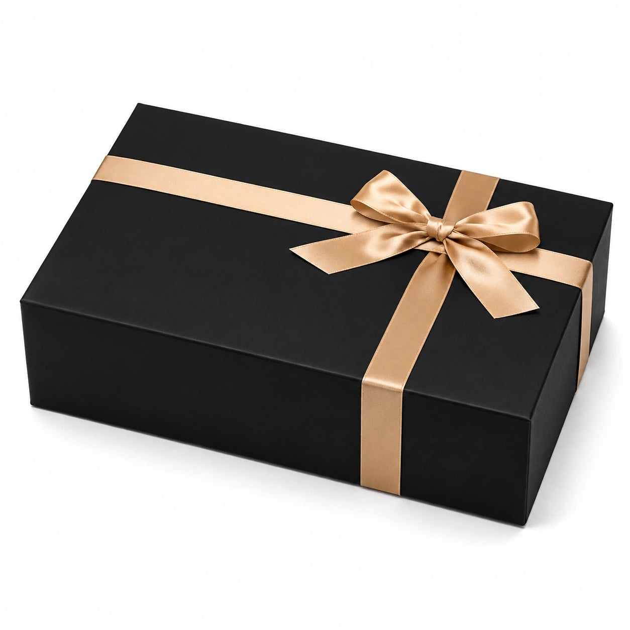 Scatola regalo 30 x 22 x 8 cm in cartone nero con nastro dorato - confezione decorativa con fiocco
