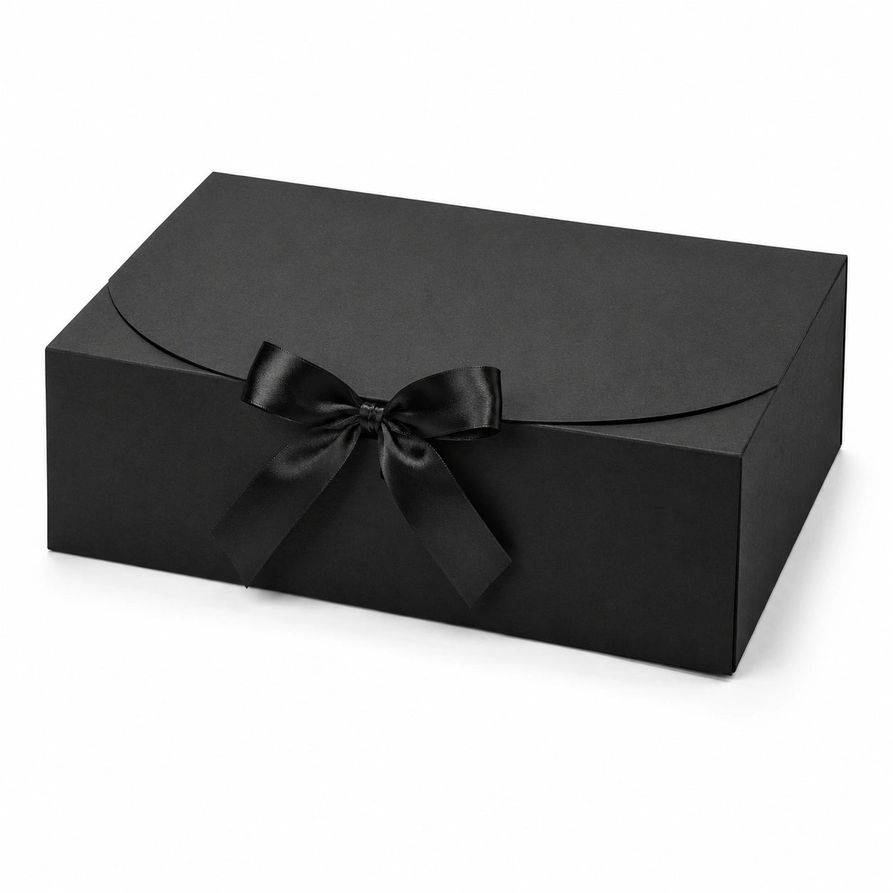 Scatola regalo 30 x 22 x 10 cm in cartone nero con nastro di raso - chiusura a patta