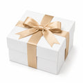 Scatola regalo 25 x 25 x 12 cm in cartone bianco con nastro color champagne stile elegante