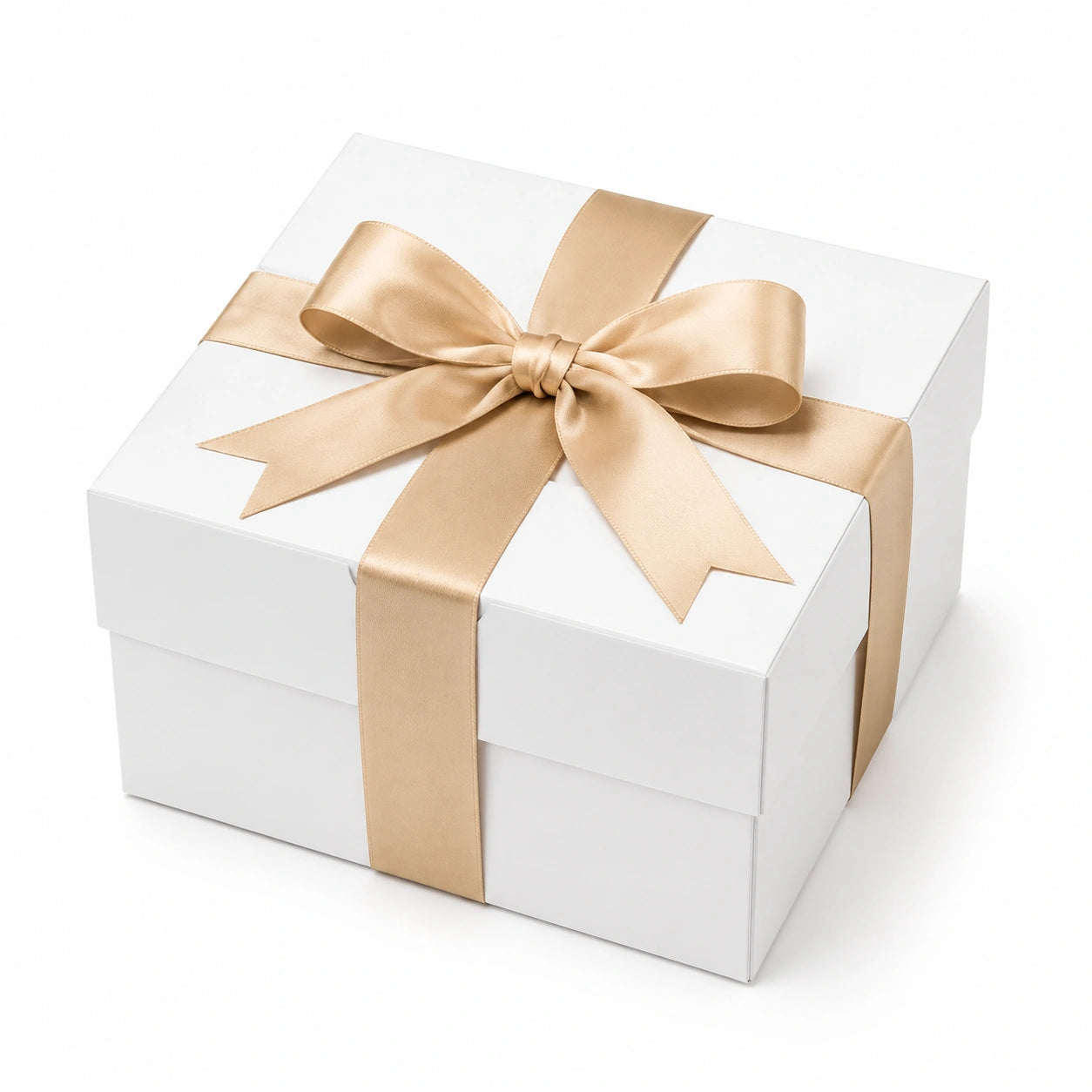 Scatola regalo 25 x 25 x 12 cm in cartone bianco con nastro color champagne stile elegante