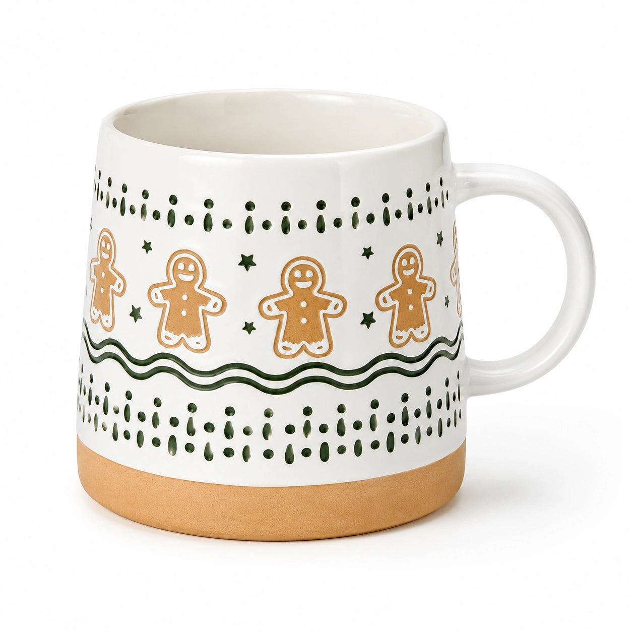 Tazza in ceramica 10 x 10 cm bianco verde con omini di pan di zenzero - manico e finitura smaltata