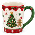 Tazza natalizia in ceramica 12 cm rosso verde e bianco con manico decorativo