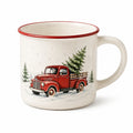 Tazza in ceramica 350 ml bianca e rossa con manico - motivo camion natalizio