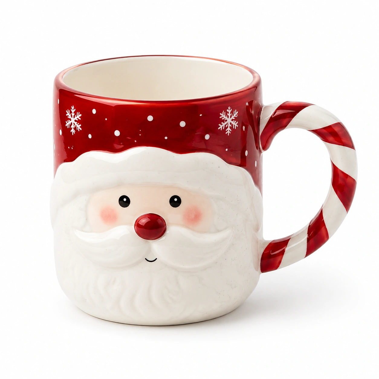 Tazza in ceramica 450 ml rossa e bianca con manico a bastoncino decorativo